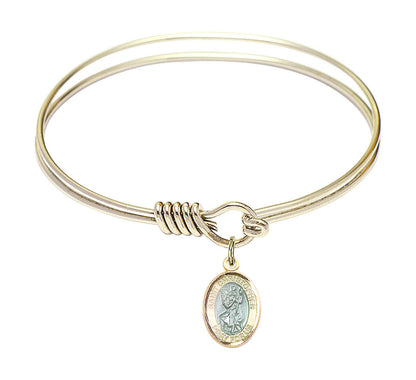 St Christopher Round Eye Hook Bangle Bracelet - Gold-Filled Charm - 6.25 Inch 9022EGF