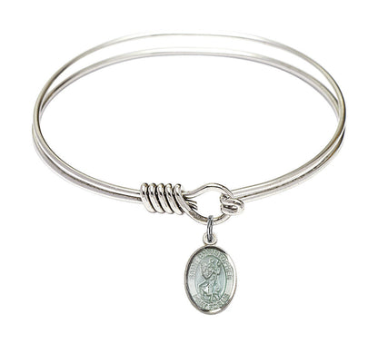 St Christopher Round Eye Hook Bangle Bracelet - Sterling Silver Charm - 6.25 Inch 9022ESS