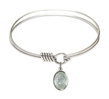 St. Christopher Round Eye Hook Bangle Bracelet - Sterling Silver Charm - 6.25 Inch (9022ESS)