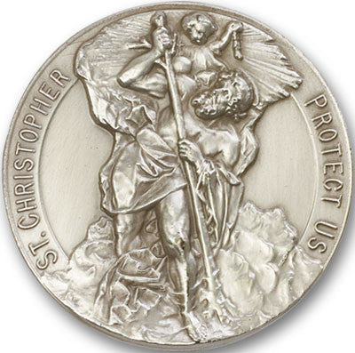 St Christopher Round Visor Clip - Silver Finish 1097V