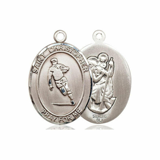 St Christopher Rugby Medal - Sterling Silver Oval Pendant 3 Sizes