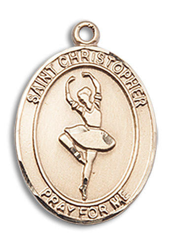 St Christopher Simple Dance Medal - 14kt Gold Oval Pendant 2 Sizes