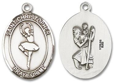 St Christopher Simple Dance Medal - Sterling Silver Oval Pendant 2 Sizes