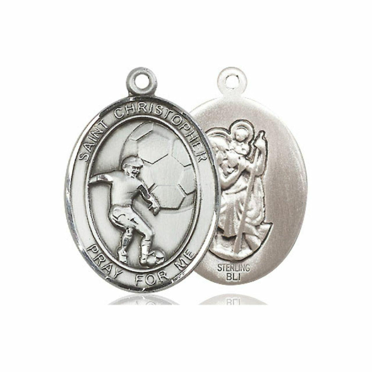 St Christopher Soccer Medal - Sterling Silver Oval Pendant 2 Sizes