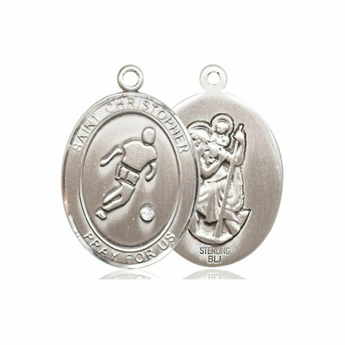 St Christopher Soccer Medal - Sterling Silver Oval Pendant 3 Sizes