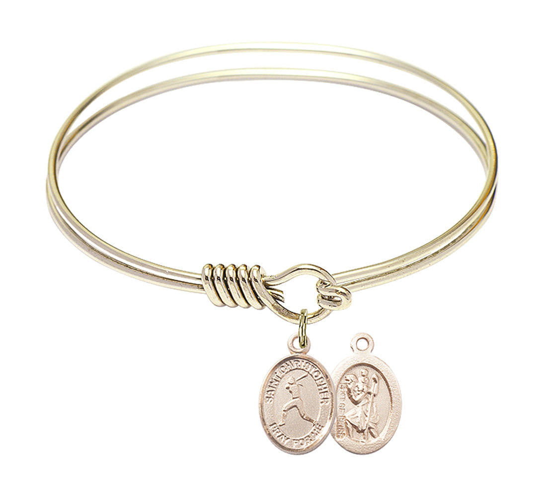 St Christopher - Softball Round Eye Hook Bangle Bracelet - Gold-Filled Charm - 6.25 Inch 9145GF
