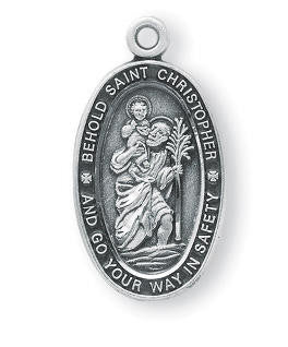 St Christopher Sterling Silver Medal On A 18 Stainless Chain - Sterling Silver 13/16 x 7/8 Oval Pendant