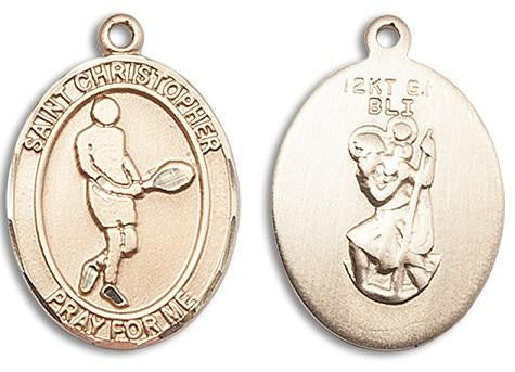 St Christopher Tennis Medal - 14kt Gold Oval Pendant 3 Sizes