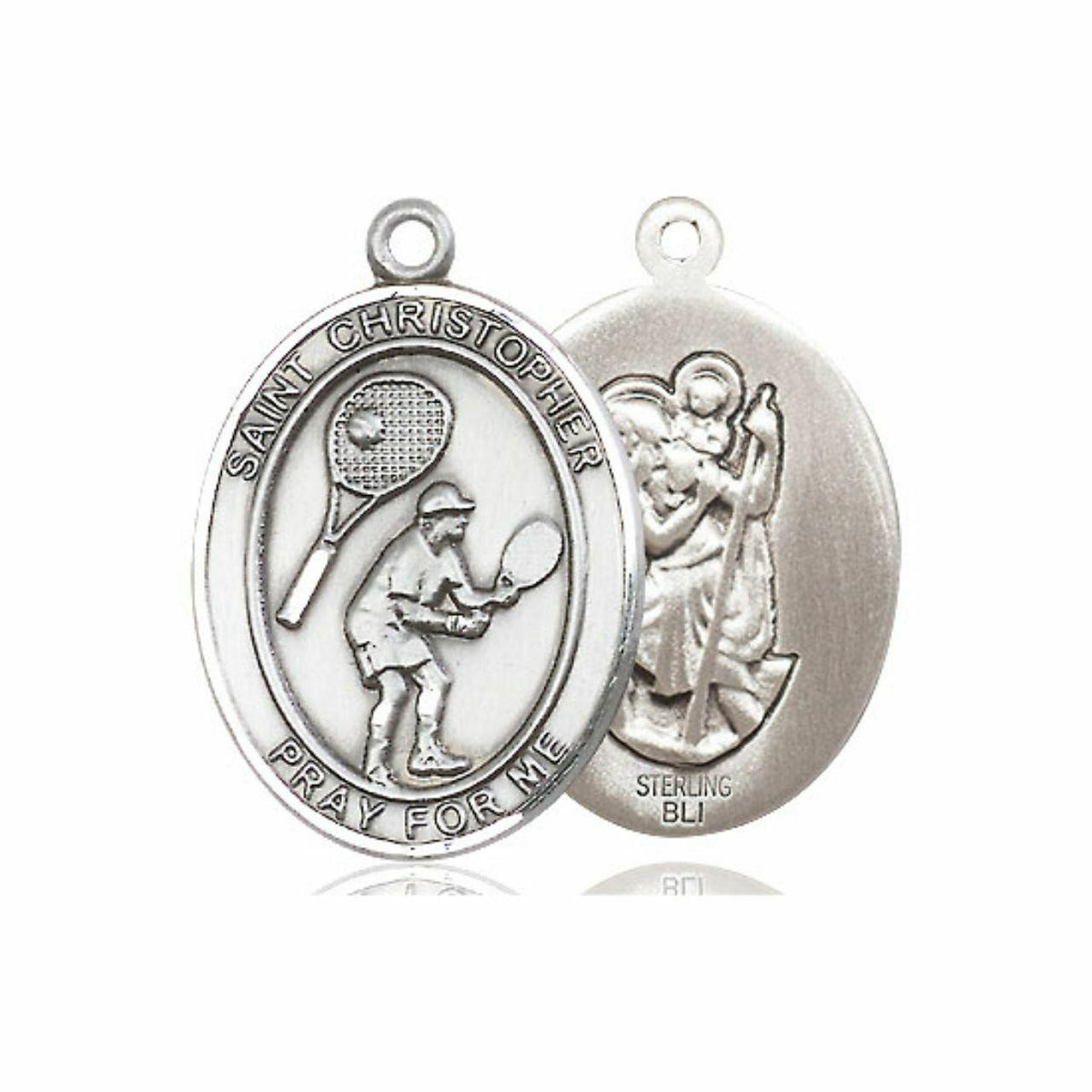 St Christopher Tennis Medal - Sterling Silver Oval Pendant 2 Sizes