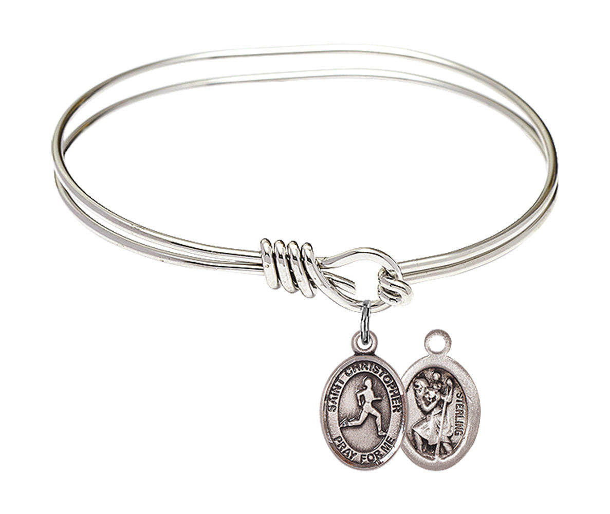 St Christopher - Track And Field Eye Hook Bangle Bracelet - Sterling Silver Charm 9149SS