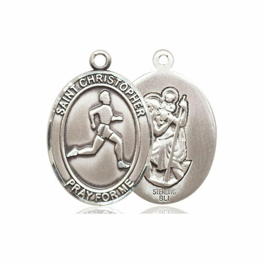 St Christopher Track and Field Medal - Sterling Silver Oval Pendant 3 Sizes