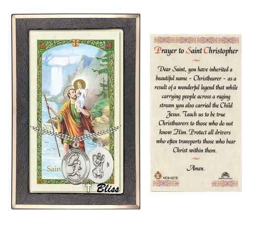 St Christopher Track And Field Medal With Prayer Card - Sterling Silver 1 x 3/4 Oval Pendant PC7509SS