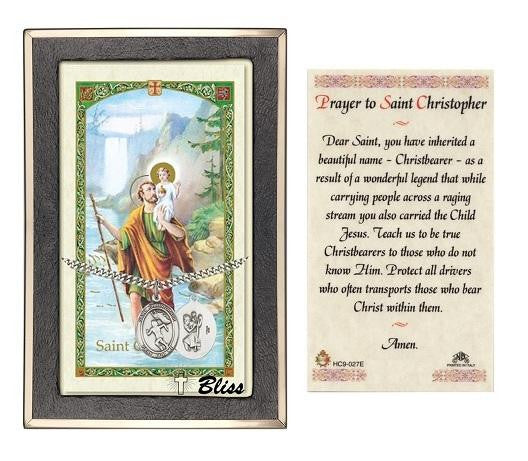 St Christopher Track and Field Medal With Prayer Card - Sterling Silver 3/4 x 1/2 Oval Pendant PC8510SS