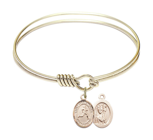 St Christopher - Track And Field Round Eye Hook Bangle Bracelet - Gold-Filled Charm - 6.25 Inch 9149GF
