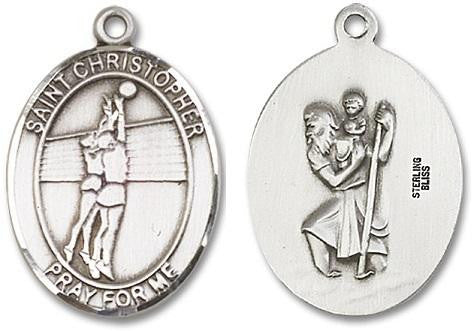 St Christopher Volleyball Medal - Sterling Silver Oval Pendant 3 Sizes