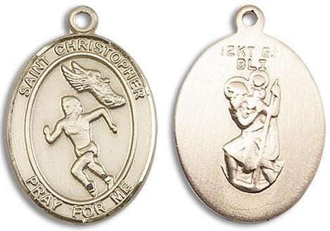 St Christopher Womens Track and Field Medal - 14kt Gold Oval Pendant 2 Sizes
