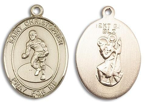 St Christopher Wrestling Medal - 14kt Gold Oval Pendant 2 Sizes