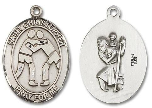 St Christopher Wrestling Medal - Sterling Silver Oval Pendant 3 Sizes