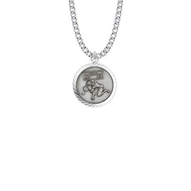 St. Christopher Wrestling Necklace - Sterling Silver Medal On 20" Stainless Chain (SM8592SH)