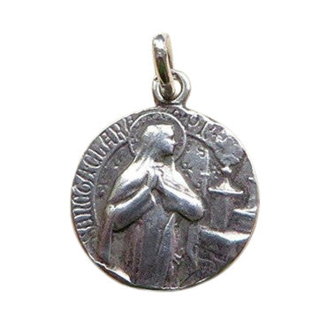 St. Clare of Assisi Medal - Sterling Silver 1/2" Round Antique Replica Pendant