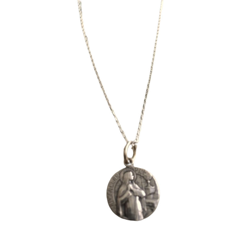 St. Clare of Assisi Medal - Sterling Silver 1/2" Round Antique Replica Pendant