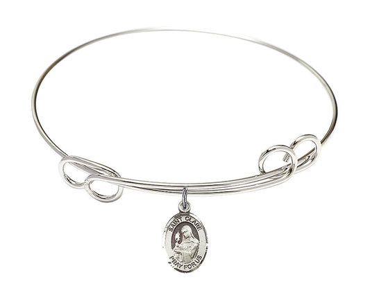 St Clare of Assisi Double Loop Bangle Bracelet - Sterling Silver Charm 9028SS