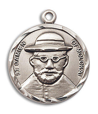St. Damien of Molokai Medal - Sterling Silver 7/8" x 3/4" Round Pendant (4273SS)