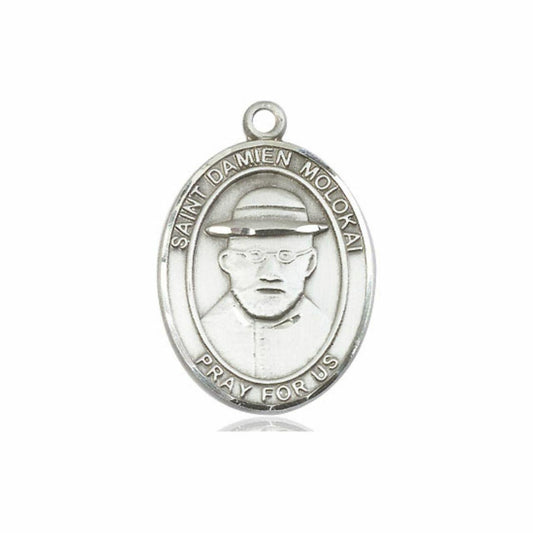 St Damien of Molokai Medal - Sterling Silver Oval Pendant 3 Sizes