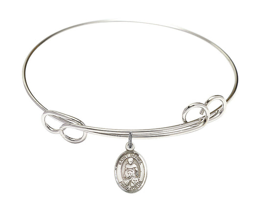 St Daniel Double Loop Bangle Bracelet - Sterling Silver Charm 9024SS