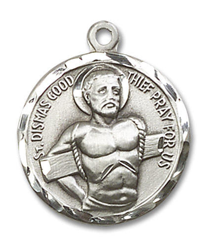 St Dismas The Good Thief Medal - Sterling Silver 3/4 x 3/4 Round Pendant 5436SS
