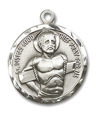 St. Dismas The Good Thief Medal - Sterling Silver 3/4" x 3/4" Round Pendant (5436SS)