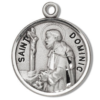 St Dominic Medal - Sterling Silver - On 20 Stainless Chain - Sterling Silver 7/8 x 3/4 Round Pendant