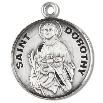 St. Dorothy Medal - Sterling Silver - On 18" Stainless Chain - Sterling Silver 7/8" x 3/4" Round Pendant
