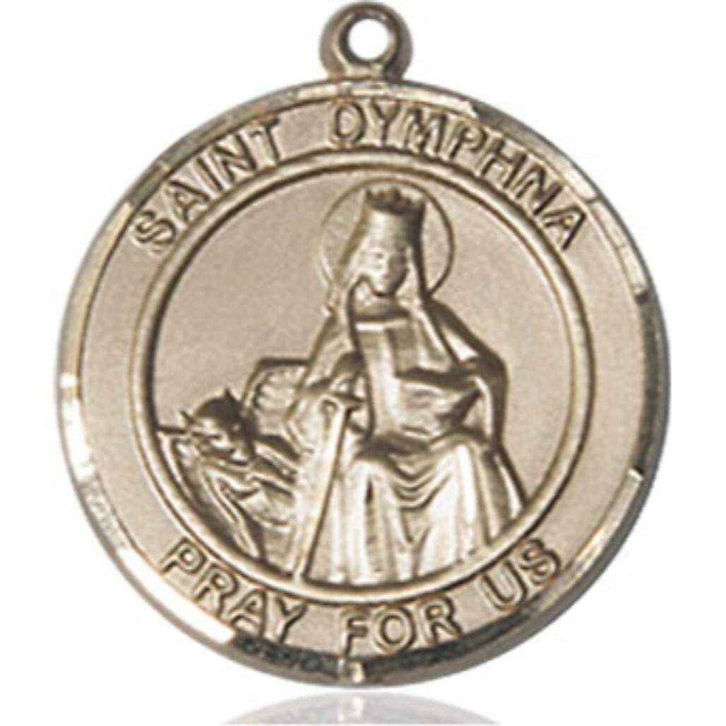 St Dymphna Medal - 14kt Gold Round Pendant 2 Sizes