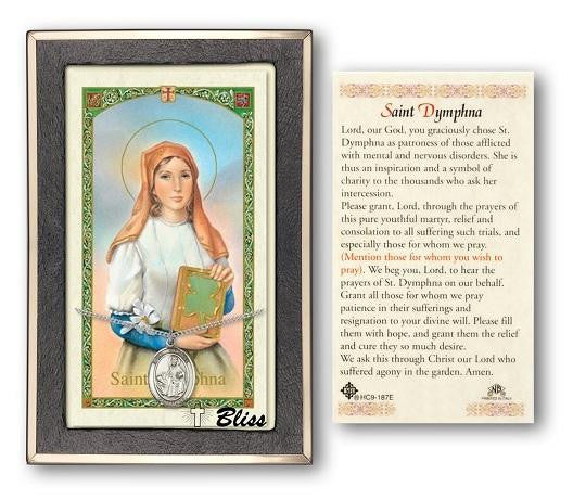 St Dymphna Medal With Prayer Card - Sterling Silver 3/4 x 1/2 Oval Pendant PC8032SS
