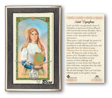 St. Dymphna Medal With Prayer Card - Sterling Silver 3/4" x 1/2" Oval Pendant (PC8032SS)