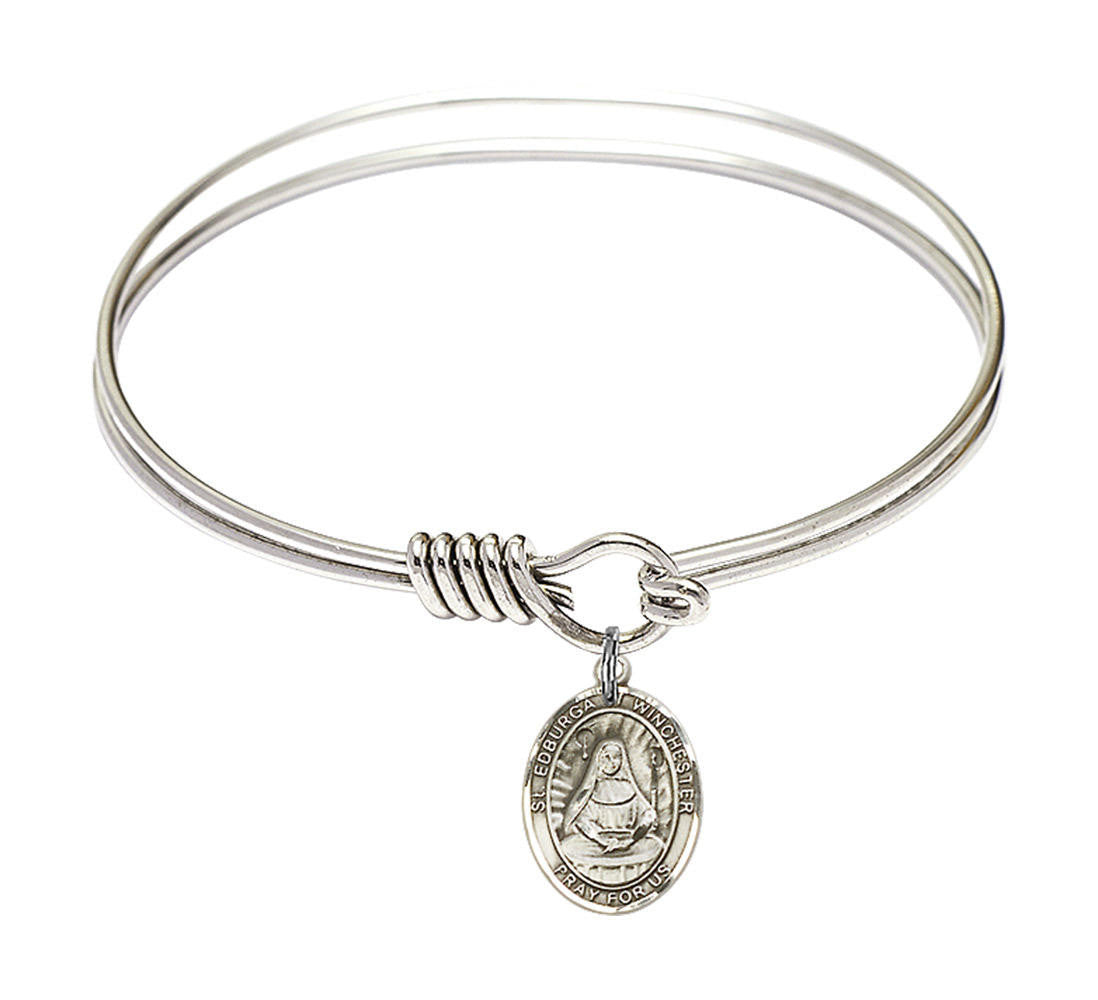 St Edburgan of Winchester Round Eye Hook Bangle Bracelet - Sterling Silver Charm - 6.25 Inch 9324SS