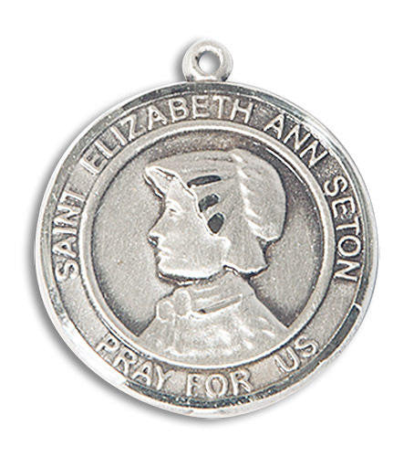 St Elizabeth Ann Seton Medal - Sterling Silver Round Trimmed Pendant 2 Sizes