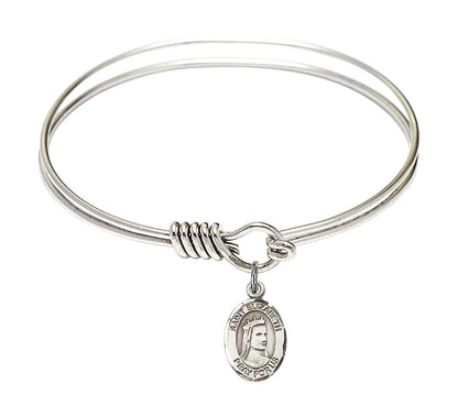 St Elizabeth of Hungary Round Eye Hook Bangle Bracelet - Sterling Silver Charm - 6.25 Inch 9033SS