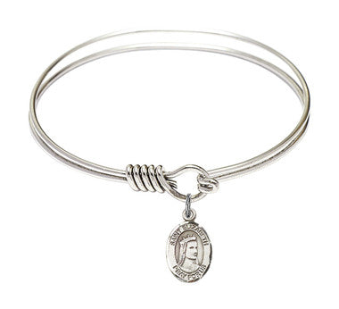 St. Elizabeth of Hungary Round Eye Hook Bangle Bracelet - Sterling Silver Charm - 6.25 Inch (9033SS)