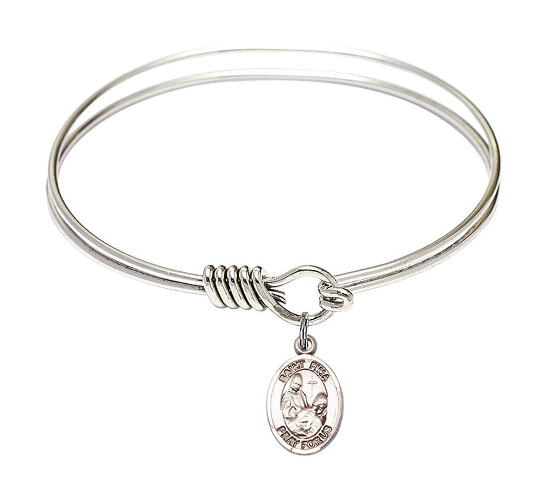 St Fina Round Eye Hook Bangle Bracelet - Sterling Silver Charm - 6.25 Inch 9364SS