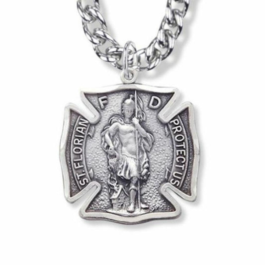St Florian Cross Fireman Necklace - Sterling Silver Medal On 24 Stainless Chain SM0559SH