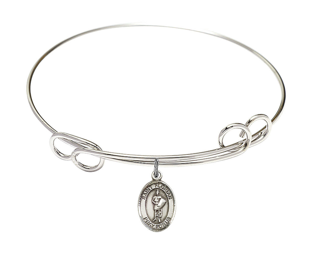 St Florian Double Loop Bangle Bracelet - Sterling Silver Charm 9034SS