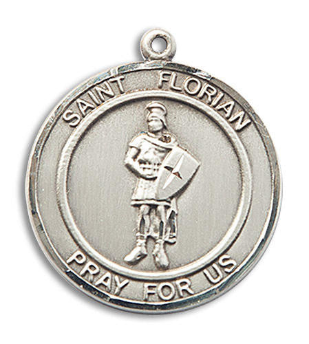 St Florian Medal - Sterling Silver Round Pendant 2 Sizes