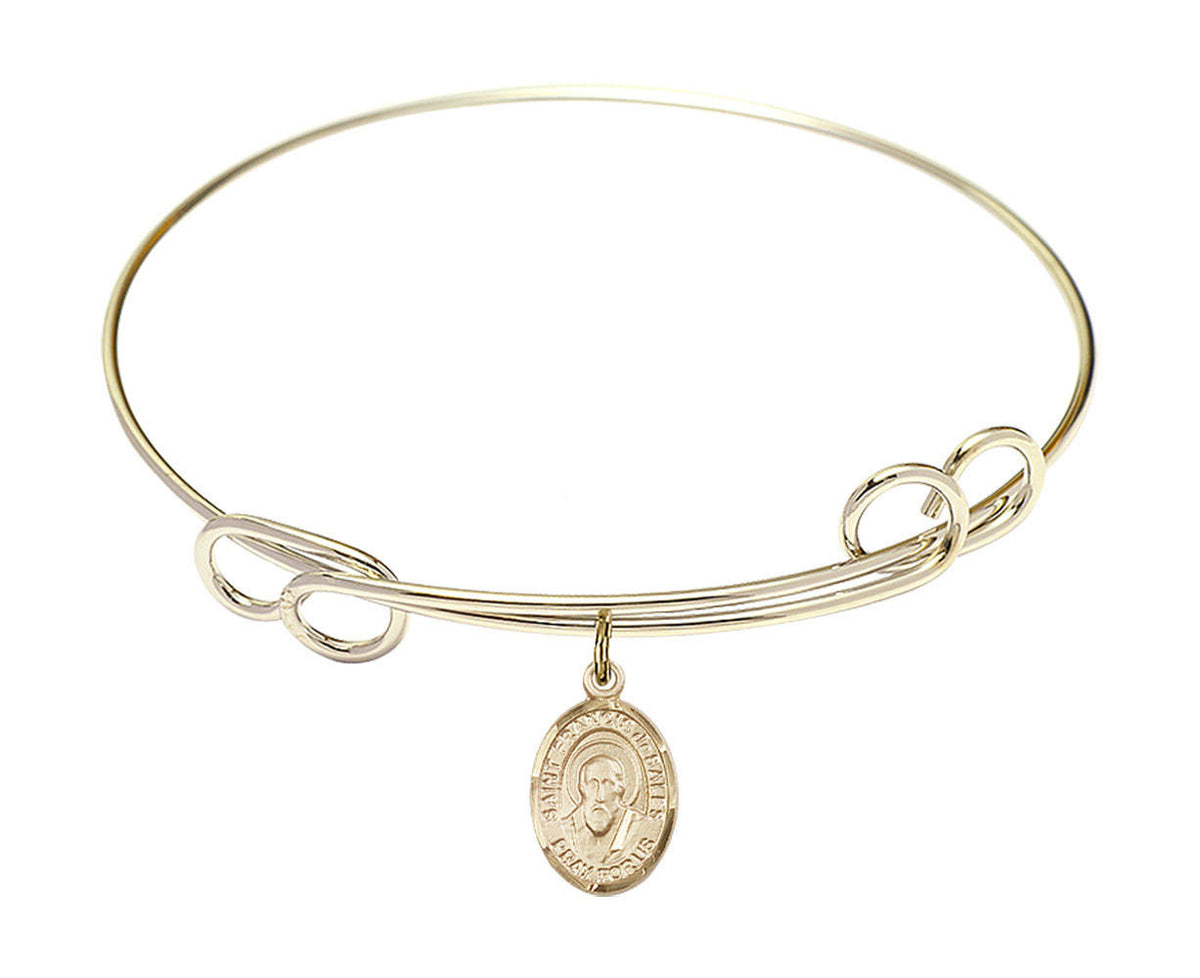 St Francis De Sales Double Loop Bangle Bracelet - Gold-Filled Charm 9035GF