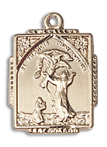 St Francis Medal - 14kt Gold 3/4 x 1/2 Rectangular Pendant 0804FC