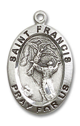 St Francis Medal - Sterling Silver 3/4 x 1/2 Oval Pendant 3989SS