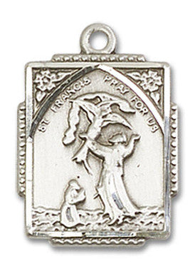St. Francis Medal - Sterling Silver 3/4" x 1/2" Rectangular Pendant (0804FCSS)