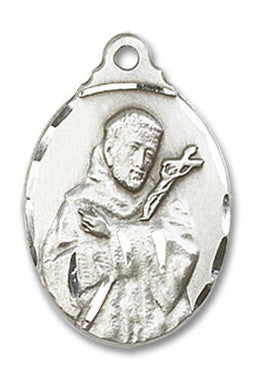 St. Francis Medal - Sterling Silver 7/8" x 1/2" Oval Pendant (0599FCSS)