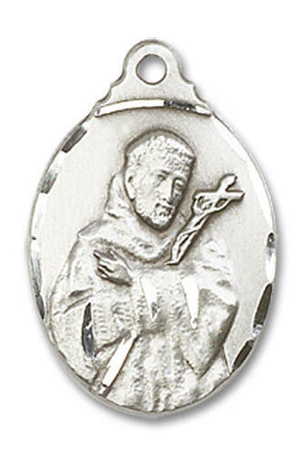 St Francis Medal - Sterling Silver 7/8 x 1/2 Oval Pendant 0599FCSS